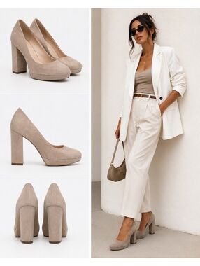 Mix No. 6 Taupe Faux Suede Platform Block Heel Pumps Women's